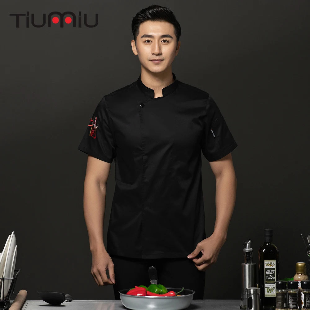 

2019 Chef Uniform Summer Short Sleeve Cook Jacket Kitchen Hotel Coffee Cake Shop Hot Pot Canteen Men Women Work Clothes Overalls