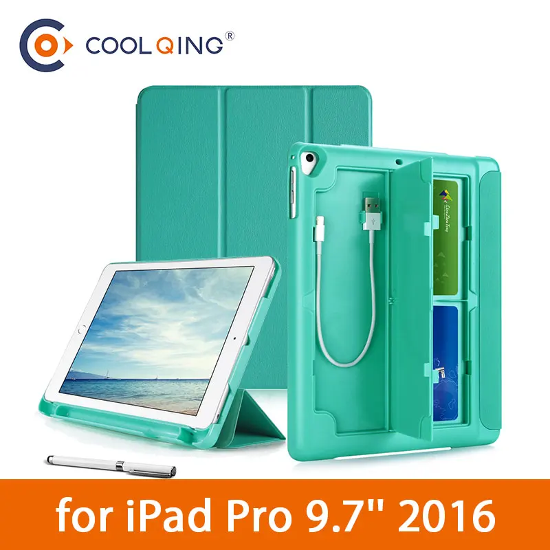 

Multi-function Tablets Case For iPad Pro 9.7 2016 Smart Protective Cover With USB Card Box Tri-fold Tablet Case For iPad Pro 9.7