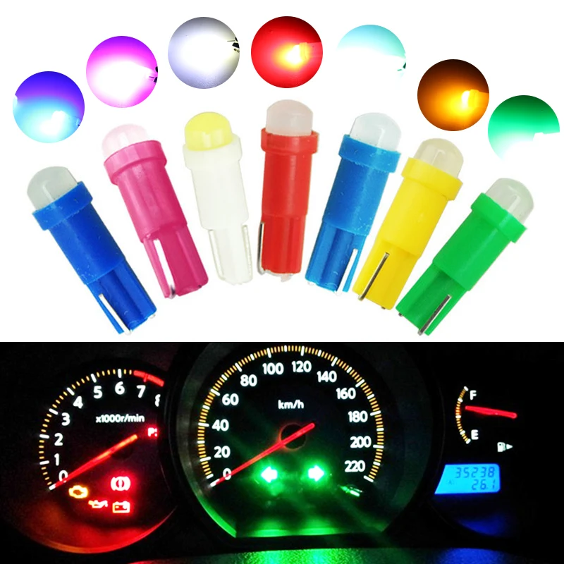 

1pcs T5 COB Car dashboard light T5 Instrument Light Automobile Door Wedge Gauge reading lamp bulb Car Styling white blue Pink