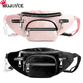 

2019 New Style Women Bum Bag Fanny Pack Waist Belt Beg Phone Case Belt Money Purse Rivets Bag Flannel Solid Lady Zipper Portable