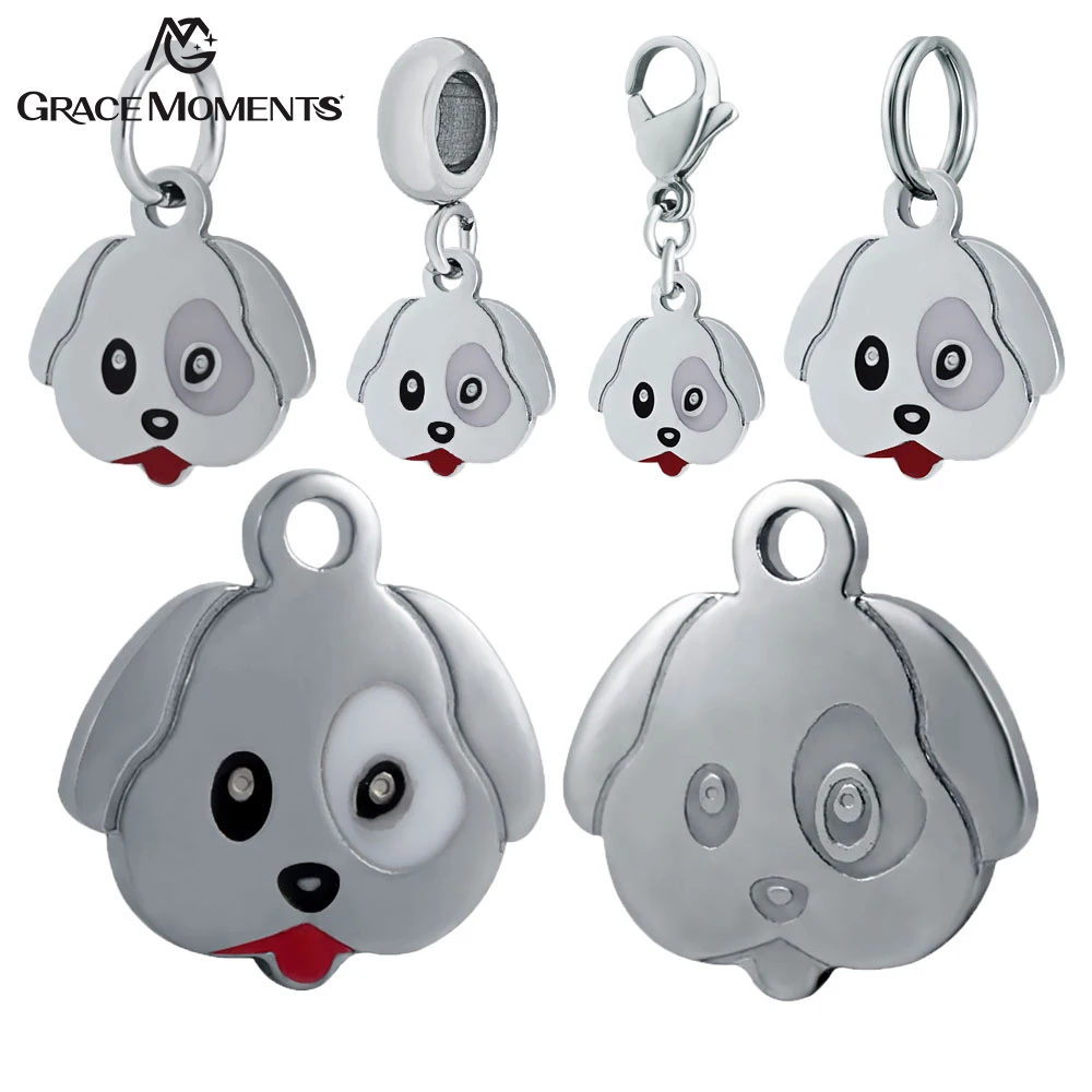 

10pcs/Lot 316L Stainless Steel Charms Accessories DIY Emoticon Charm Cute Dog Emoji Charms for Bracelet Necklace Jewelry Making