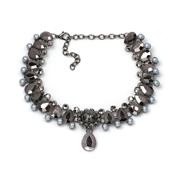 Трендовое Новое модное классическое ожерелье-чокер в винтажном стиле ожерелье с кулоном с кристаллами для женщин и девушек, подарочное массивное ожерелье - Окраска металла: Grey