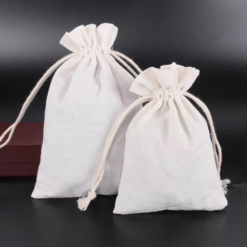 

100pcs Linen Drawstring Canvas Cotton Sack Burlap Bag Rice Gift Drawstring Bundle Custom