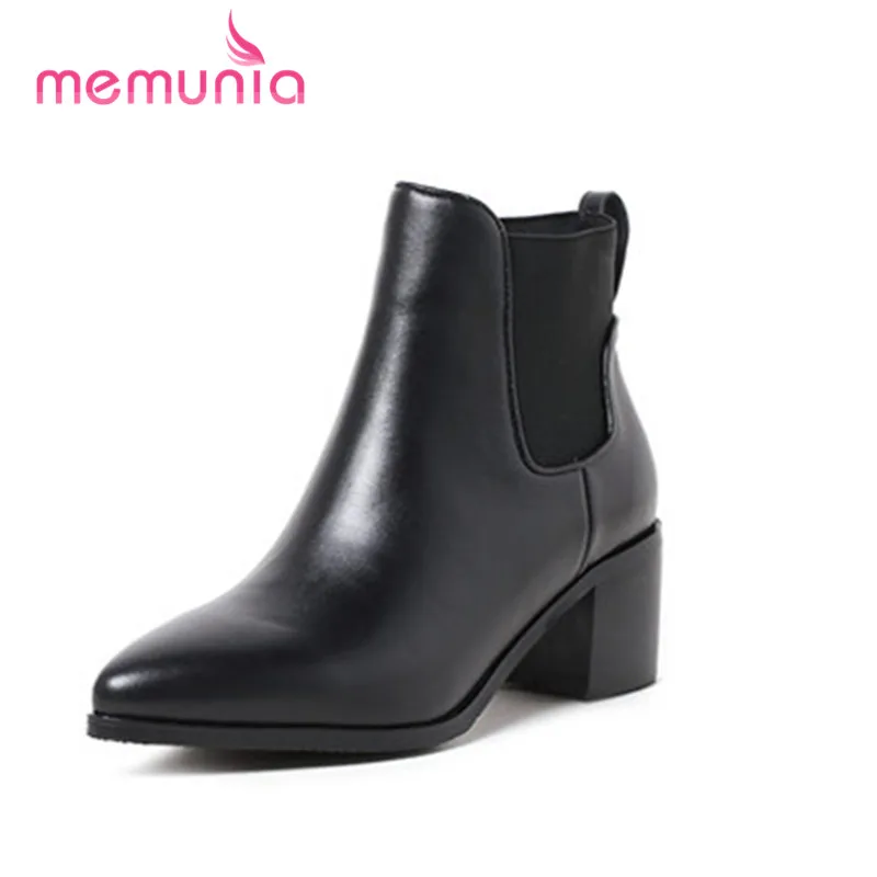

MEMUNIA 2020 new ankle boots genuine leather boots elegant literature simple autumn winter boots high heels pointed toe boots