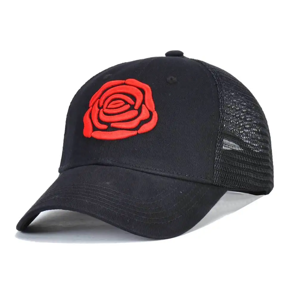 

2019 New Summer Women Baseball Cap Girl Casual Rose Mesh Caps Breathable Sports Hat Black Ladies