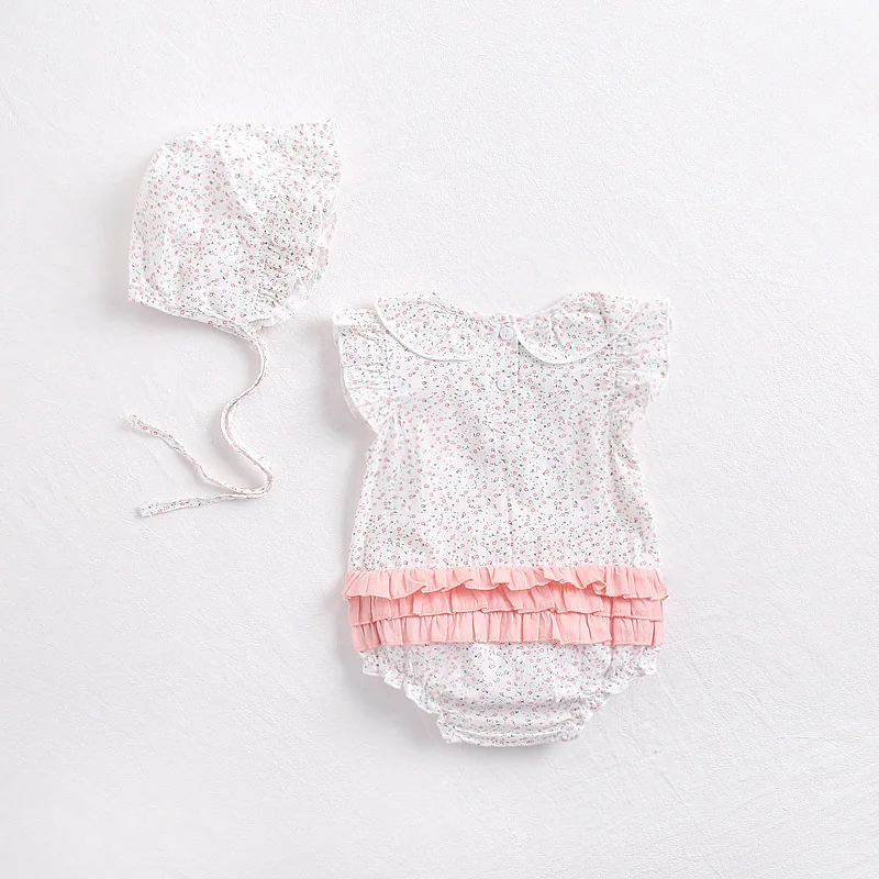 Creamy-white Ins/Лидер продаж года; корейский комбинезон с оборками для маленьких девочек; милая одежда принцессы с цветочным принтом для маленьких детей - Цвет: Creamy-white