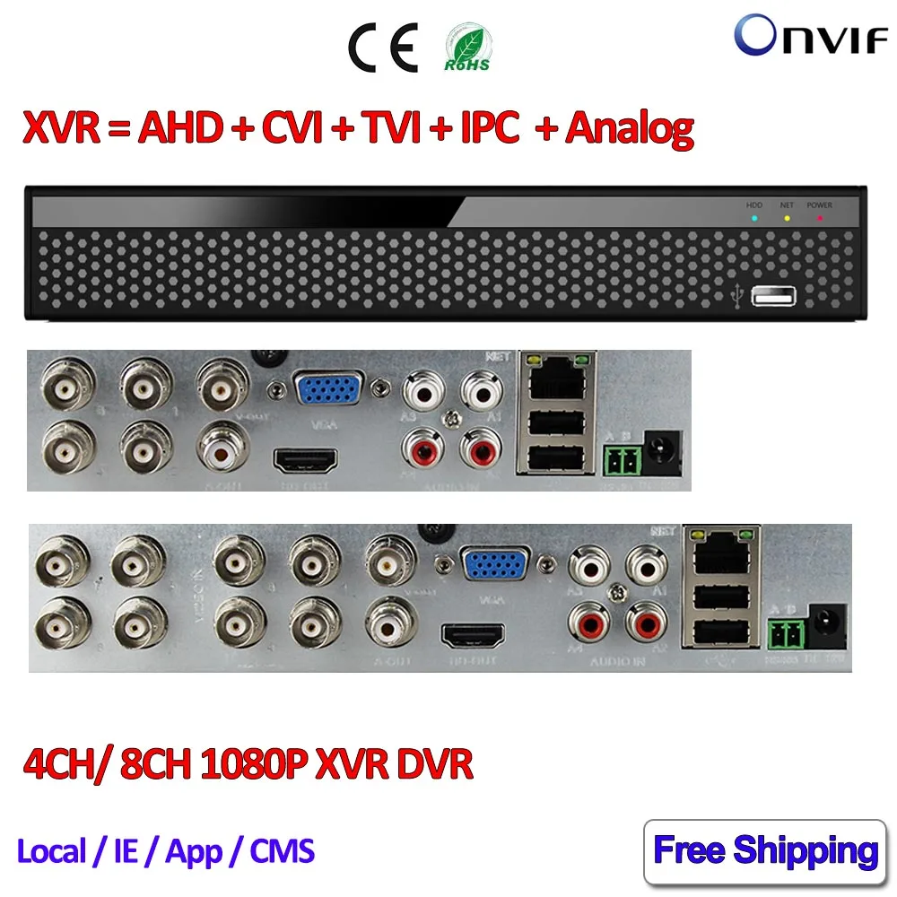 1080 P Гибридный AHD DVR 8CH для h m TVI ХВН камеры H.264 4-канальный видеорегистратор P2P IP NVR 2MP