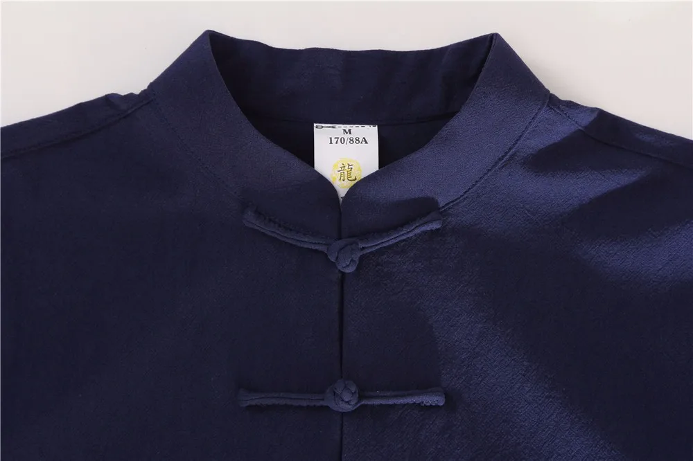 Новые модные тенденции Темно-синие китайский Для мужчин хлопок классический кунг-фу рубашка Китайский кнопку ручной работы Тан костюм