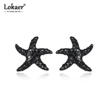 Lokaer Bohemia, розовое золото, белая/черная глина, блестящая Хрустальная Морская звезда, серьги-гвоздики для женщин, офисные серьги для девочек, ювелирные изделия E19096