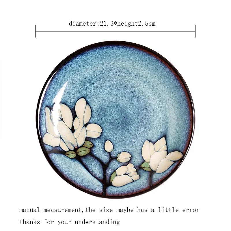 Керамическая тарелка в японском стиле, ручная роспись, рисунок магнолии, винтажная посуда, блюдо для спагетти, блюдце, миска для супа, кружка для кофе и молока - Цвет: F