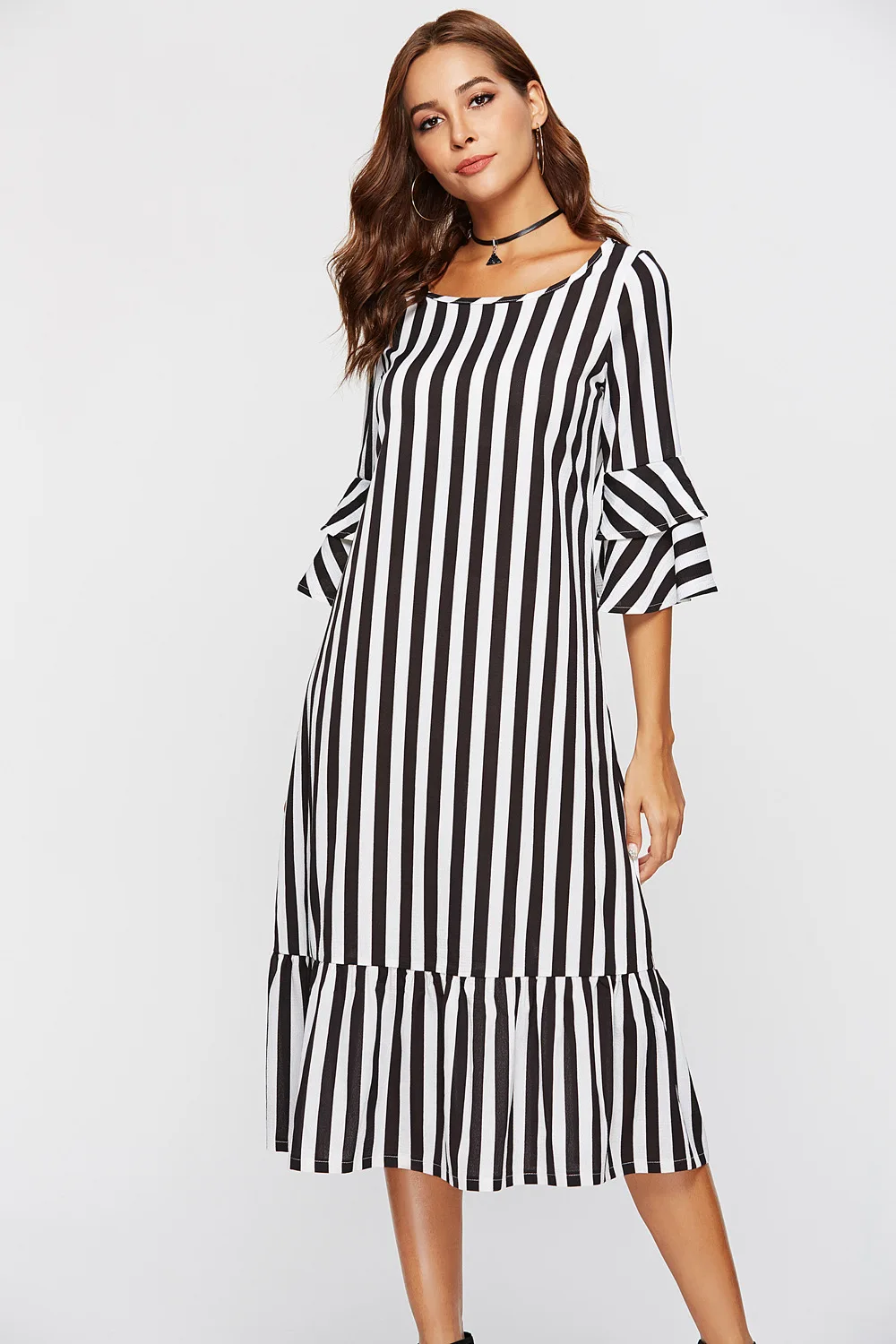 

2018 new dresses Striped fashion casual dresses European and American hot dresses