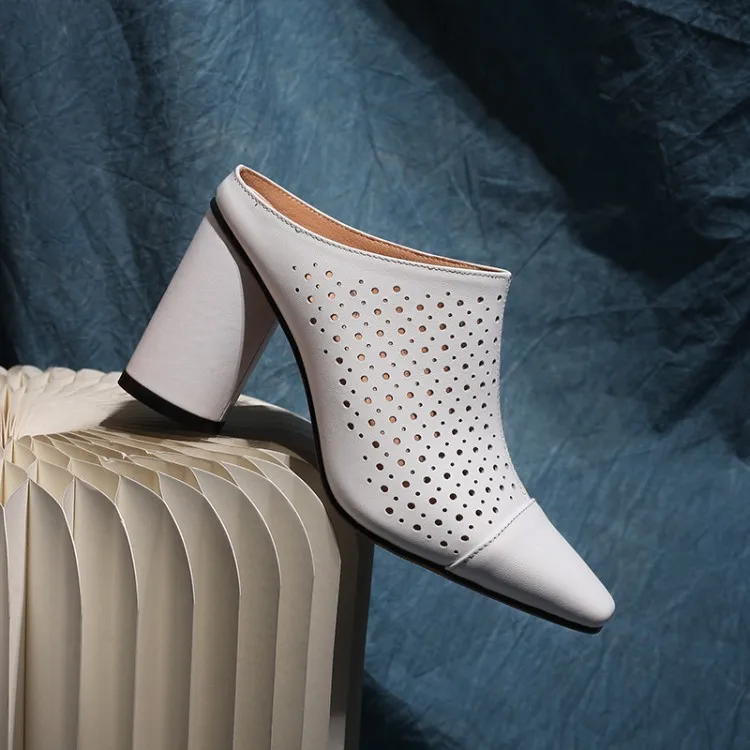 

Summer Women Slippers Genuine Leather Female Mules Fashion High heels Shoes Pointed Toe Plus Size Elegant Woman Slipper