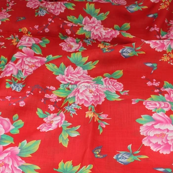 

Summer fresh printed color Chinese style rich peony, washable fine pure ramie