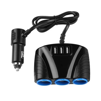 

1 to 3 Car Cigarette Lighter Socket Splitter Hub 5V 3 Ports USB LED Car Charger Power Adapter for iPhone iPad DVR GPS 12V/24V
