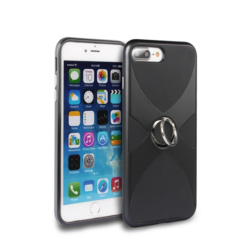 Quusimple Cover for apple iPhone 7 Plus Case Soft TPU+PC Frame+Ring Holder Stand Carbon Fiber Phone 6 6S |