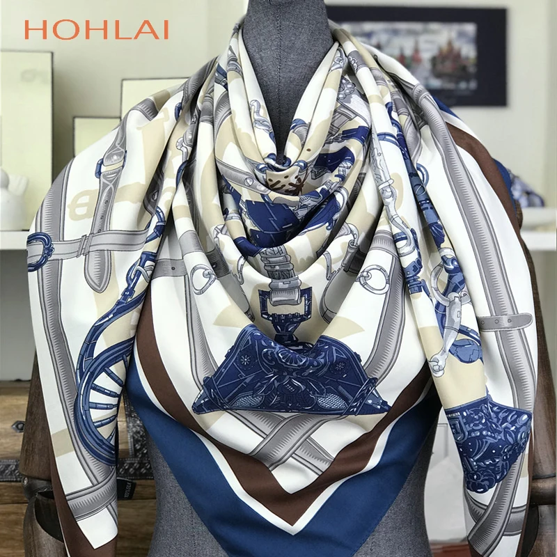 Дизайн, шарфы для женщин, бандана, шали хиджабы, роскошный бренд, квадратный шелковый шарф, женские шифоновые шарфы с принтом на цепочке, 130*130 см
