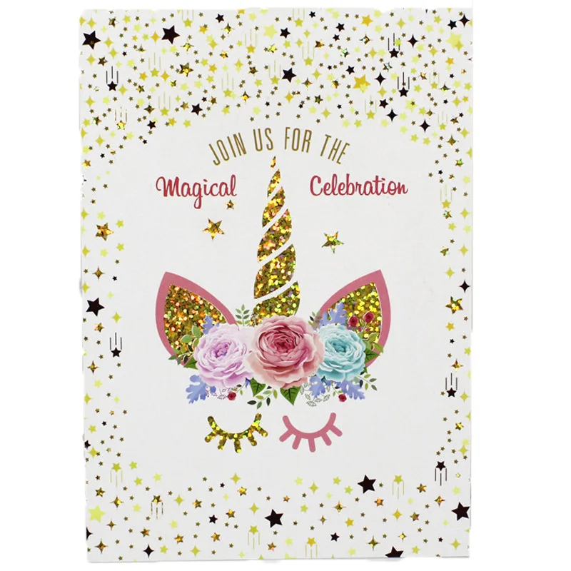  Hot Stamping Unicorn Design 12/20pcs cards Envelopes Invitation Card for kids Birthday Party Supply - 33004747197