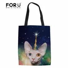 FORUDESIGNS/Женская многоразовая хозяйственная сумка канадская кошка без шерсти печать холст Льняная сумка для маркетинга девушки школьная сумочка