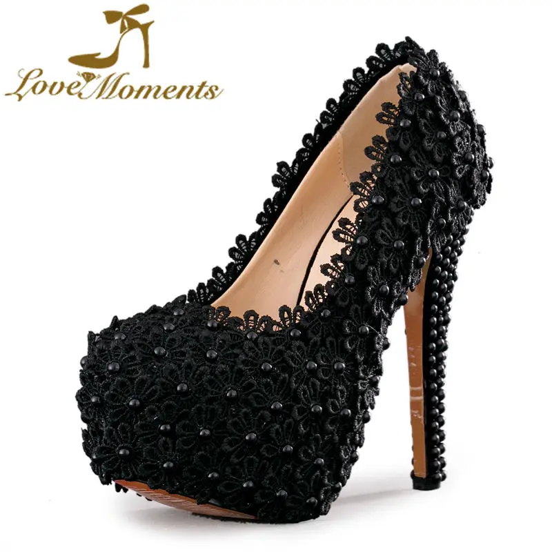 Love Moments black lace font b shoes b font woman sexy high heels wedding font b