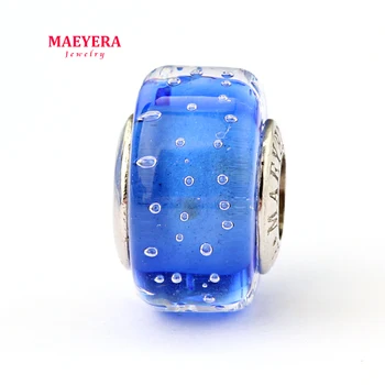 

MAEYERA Authentic 925 Sterling Silver Lampwork Beads Blue Bubble Murano Glass Beads Fit European Charm Bracelet 920286