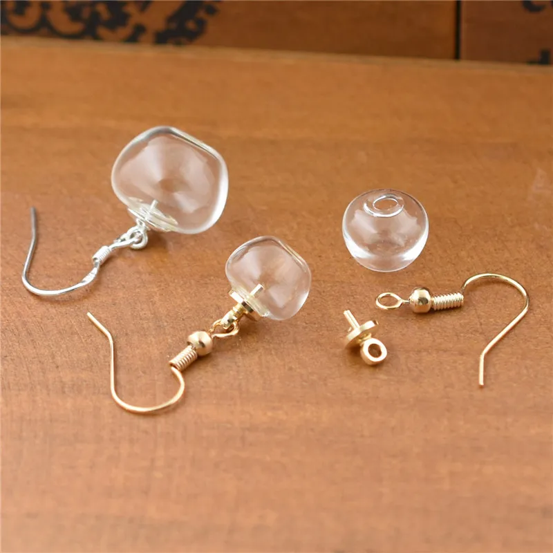 2pair apple shape hollow glass ball earring wire cap set 925silver copper plated gold material vials earrings | Украшения и
