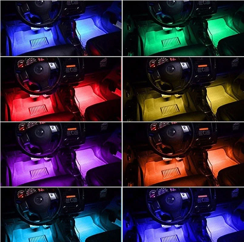 

Remote Control RGB Car Interior Light Atmosphere Decorative Light Neon Lamp Strip Interior Floor Decor Lights Strips