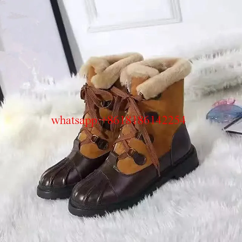 2016 Newest Wool Snow Boots Women Leather Lace-up Winter Boots Thick Platform Warm Boots Anti-skid Bootie Botte Femme Hiver