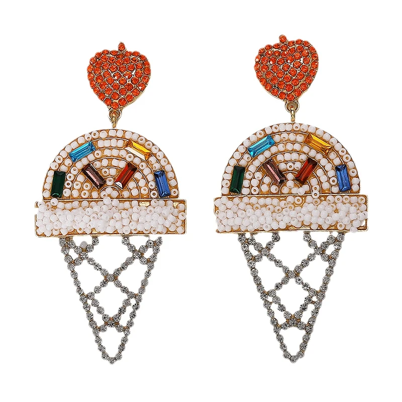 

Fashion Wedding Beaded Ice Cream Rhinestone Earrings Bohemian Geometric Female Style Tassel Pendant Earrings Party