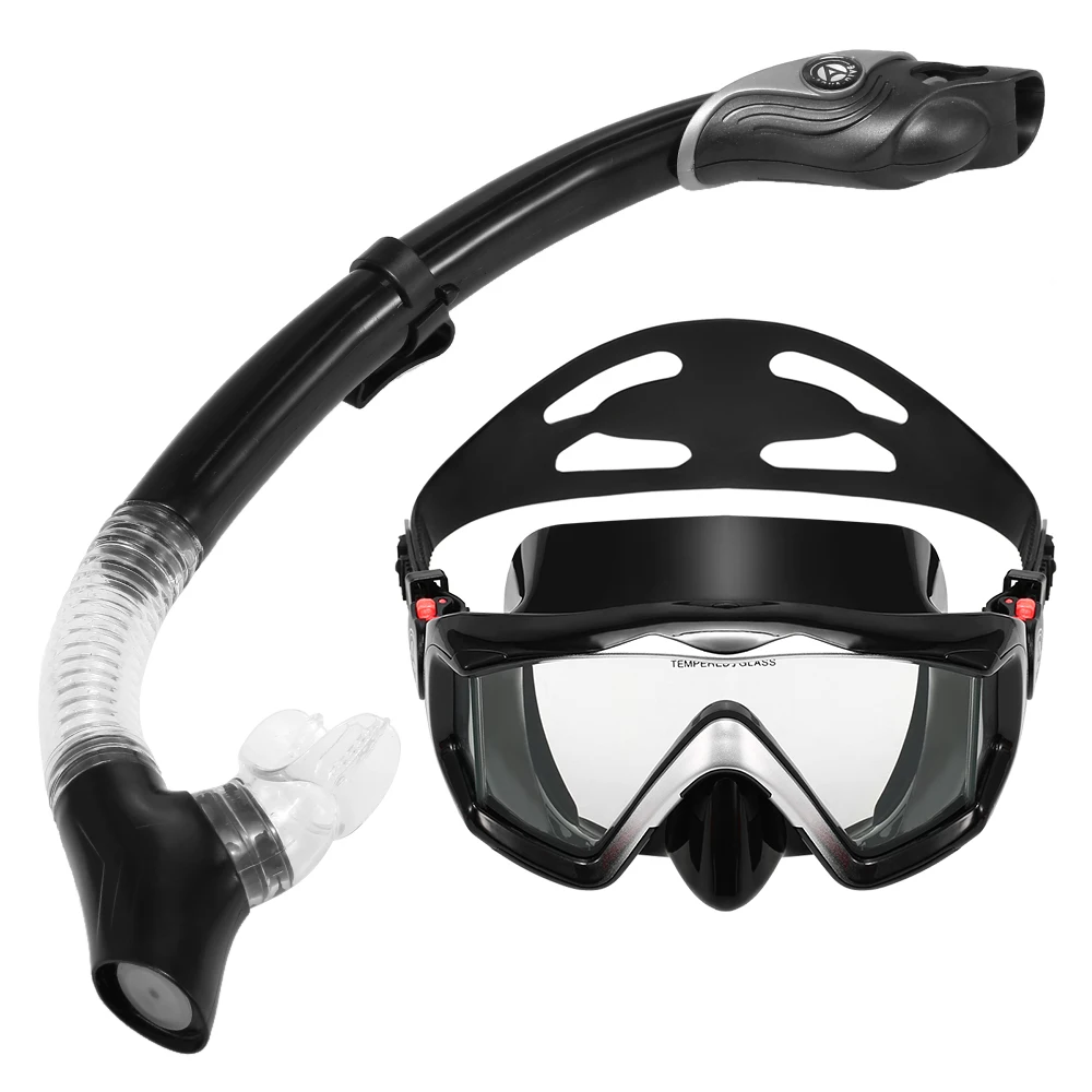 Snorkeling Mask Snorkel Set Anti-fog Three-window Panoramic Swimming Diving Goggles with Easy Breath Dry Snorkel Tube