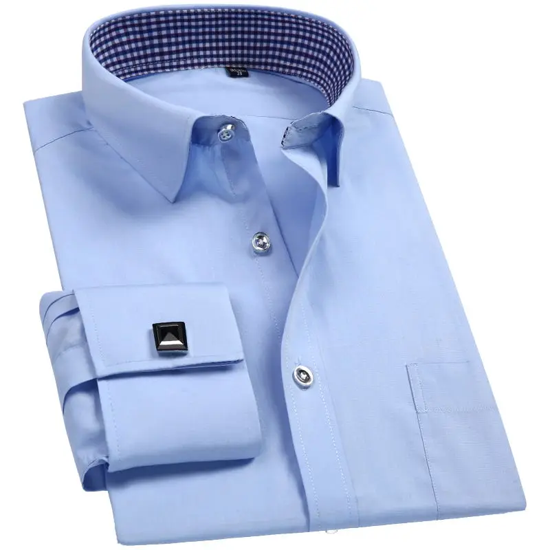 

2019 Recommend quality France cufflink men dress shirts turndown collar breathable slim fit party wedding male tuxedo shirts
