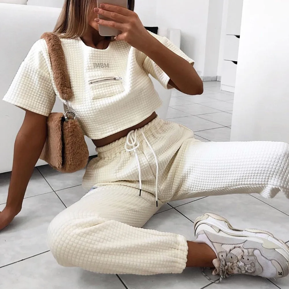 

2019 Solid Two Pieces Autumn Sets Women High Street Brand Crop Top And Harem Pants Ladies Casual Sets cwp0100-5