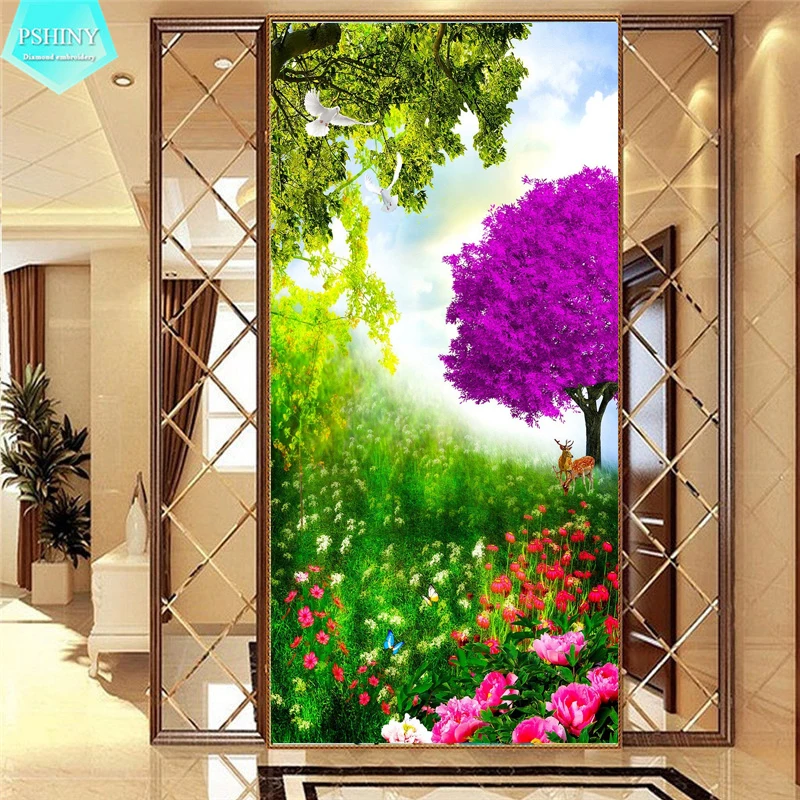 

PSHINY 5D DIY Diamond embroidery color flower garden landscape picture full Mosaic Round rhinestone Diamond painting cross stich