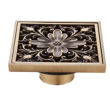 

Classical European Floor Drain Carved Hollow Pattern Bathroom Floor Drainage Copper Self-priming Deodorant Floor Drain