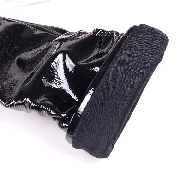 Женские вечерние перчатки из натуральной блестящей лакированной кожи, Черные Вечерние перчатки средней длины с рюшами