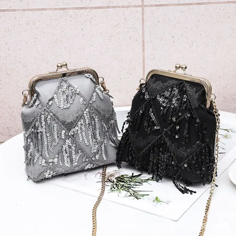 Luxury Handbags Women Bags Designer Fashion Women Vintage Handbag Small Sequins Kiss Lock Messenger Shoulder Crossbody Bag