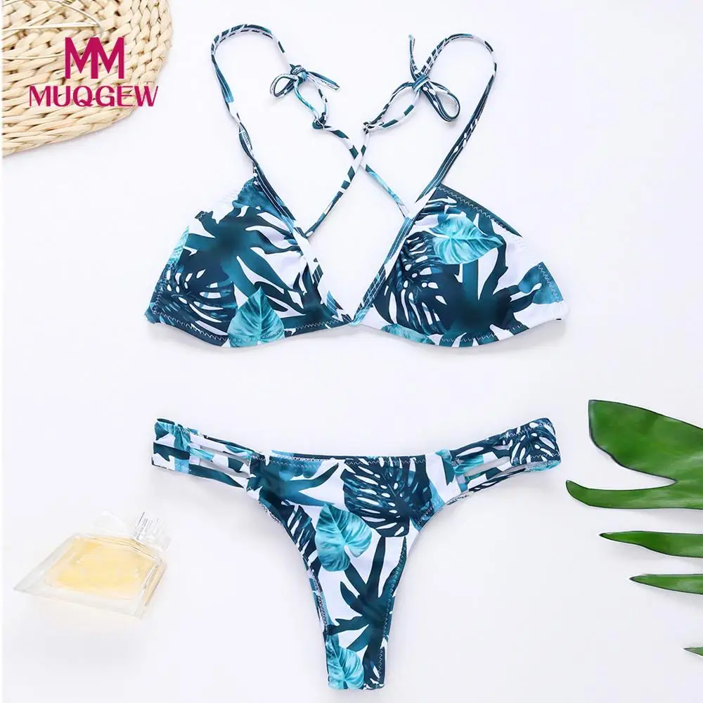 MUQGEW 2018 Sexy Lady Floral Halter Thong Biquini Swimsuit Swim Beach