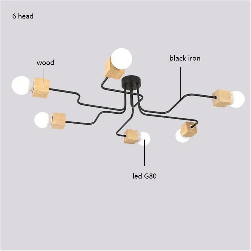 Современная Скандинавская деревянная люстра 4, 6, 8 головок, деревянная лампа для спальни, для дома, гостиной, спальни, украшение, 110 В, 220 В, E27 - Цвет абажура: 6 head