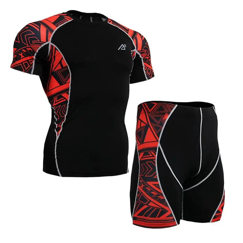 Жизнь на трек Для мужчин спортивной спортивный костюм рубашка и Шорты для женщин кожи туго тренировки Велосипедная форма Спортивная одежда - Цвет: Красный