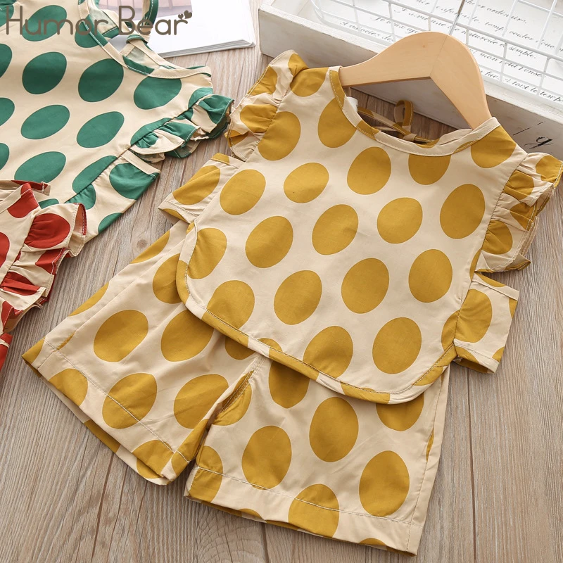 

Humor Bear Girl Clothes Suit 2019 Summer Casual New Dot Cotton T-Shirt + Pants 2PCS Set Children Baby Toddler Girls Clothing