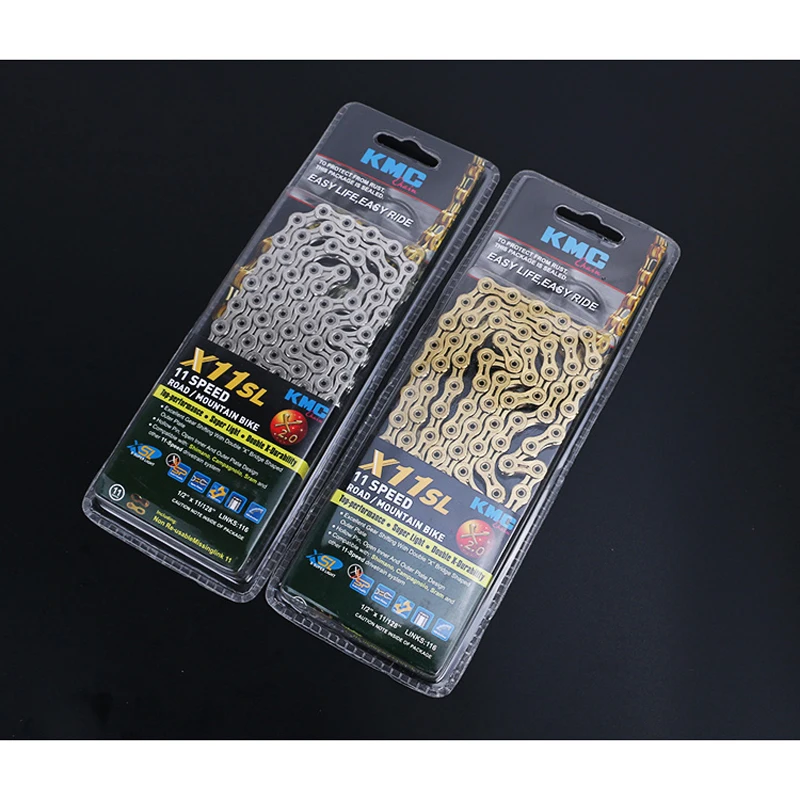 Sale KMC X11SL gold silvery bicycle chain 11 speed 116 links quick link full hollow 242g MTB mountain bike chain road 11 variable 4