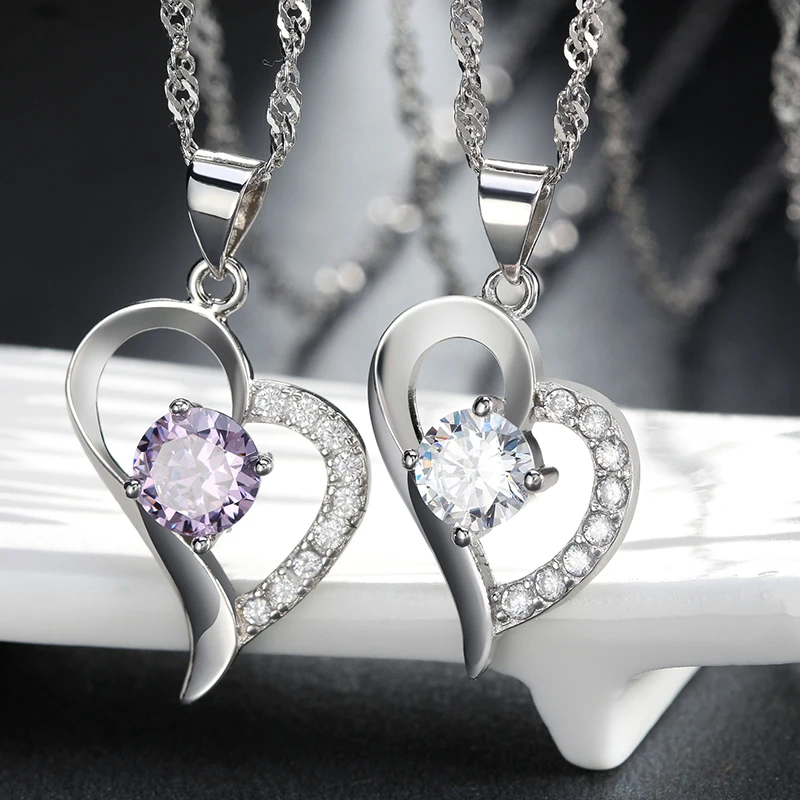 

ORSA JEWELS 2019 Female Silver Heart Pedant Necklace Crystal Silver Color Women Jewelry for Valentine's Day Gift of Lover DON19