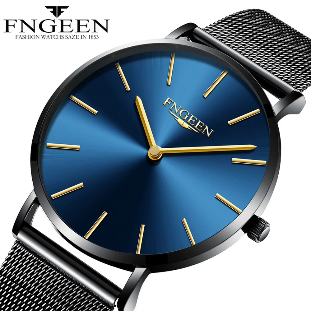 Goede FNGEEN Horloge Vrouwelijke Uur 2018 Mode Ultra Slanke Stalen Mesh Quartz Horloge Vrouwen Klok Hodinky Eenvoudige Zwarte vrouwen horloge