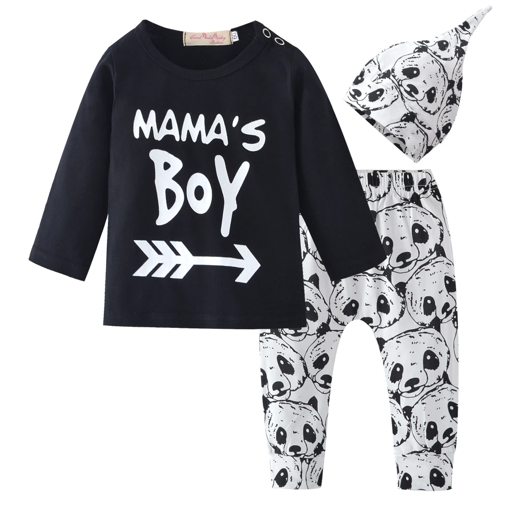 Autumn Newborn Infant Baby Boy Clothes Cotton Mama's Boy Printed Tshirt Pants Hat Toddler Baby