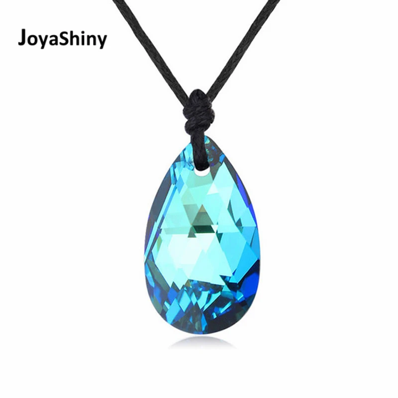 

2018 Genuine Made With Swarovski Elements Crystal Water Drop Pendant Necklace With Rope Chain No Clasp For Women Vintage Jewelry