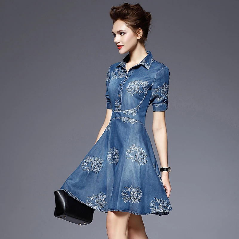 embroidered jean dress