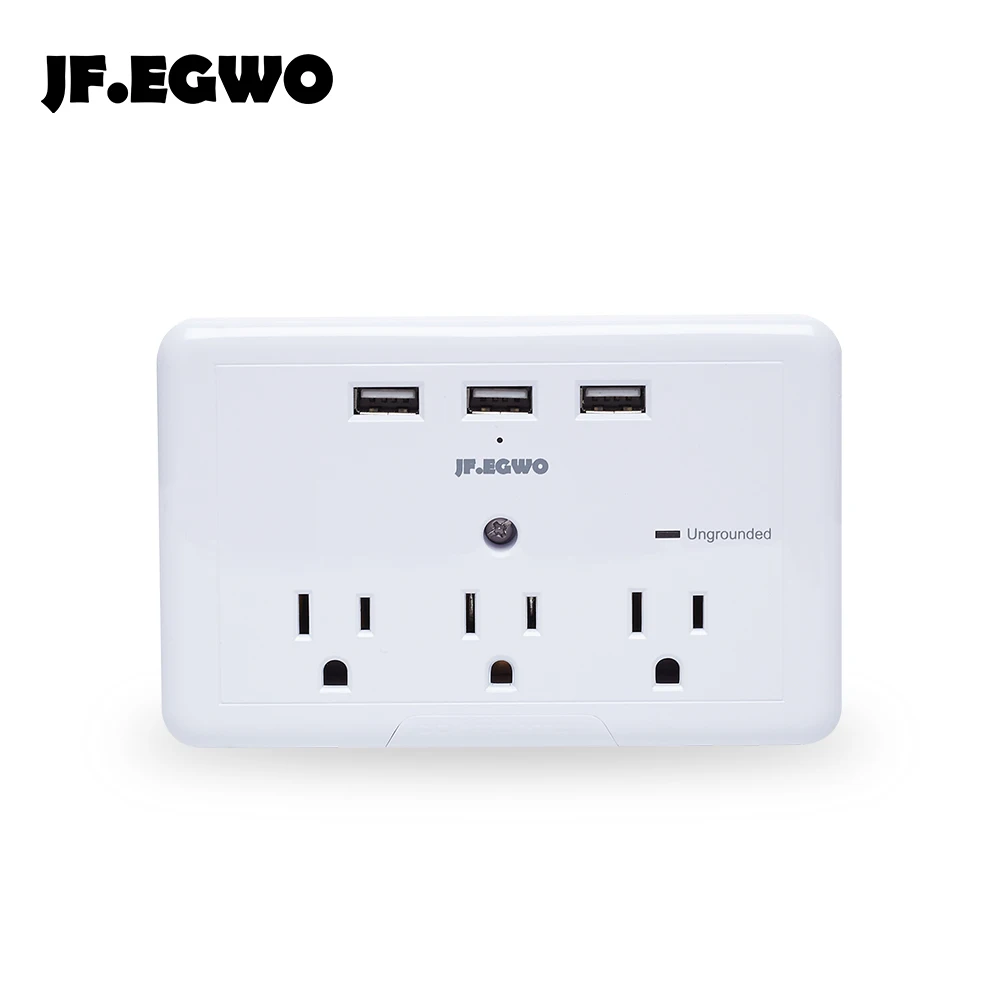 JF.EGWO Surge Protector Wall Mount usb wall socket with 3 USB Power