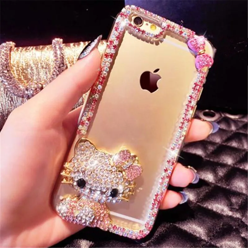 Для iPhone 6 S 7 8 Plus X милый кот медведь Лебедь bling Стразы Алмазный блеск телефон мягкий