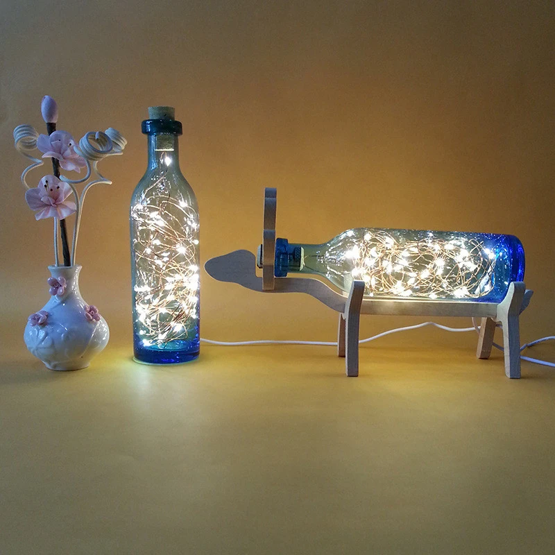 Günstig Nordic Kreative Holz Deer Lampe LED Streifen Lichter Blau Glas Flasche Nacht Lichter Kunst Deco USB Beleuchtung Chirstmas Geburtstag Geschenk