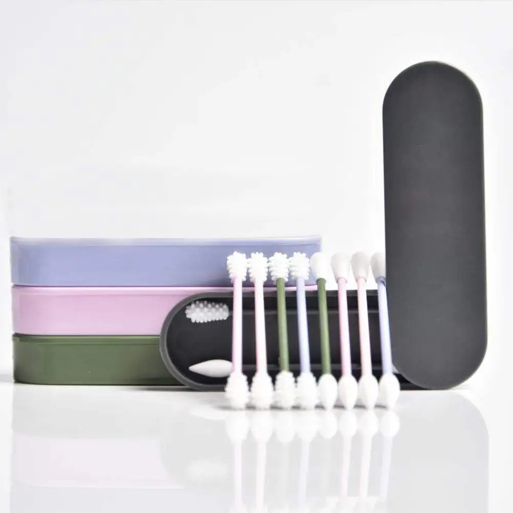 2Pcs Reusable Cotton Swab Ear Cleaning Cosmetic Silicone Buds Swabs Double headed Silicone Recycling Using A 3