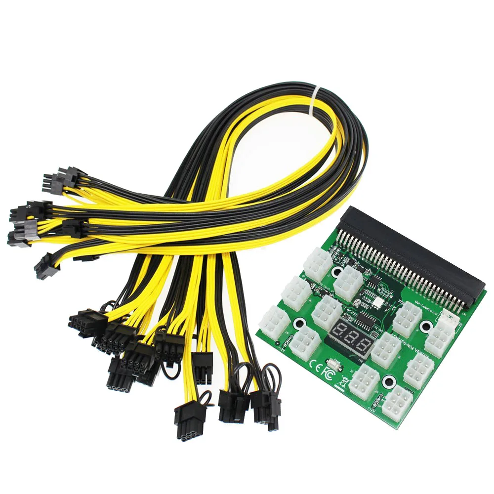 PSU/GPU Power Adapter Breakout Board 12V Ethereum ETH ZEC Devices Mining Power Supply 12pcs 18AWG PCI-E 6Pin To 6+2Pin Cables